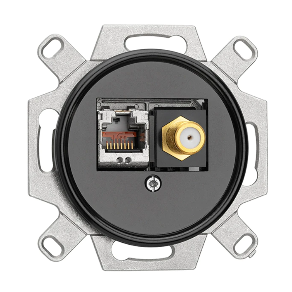 THPG - Combined outlet satelilte/internet RJ45 SAT/Data Ø 7,0 cm Bakelite black 101369