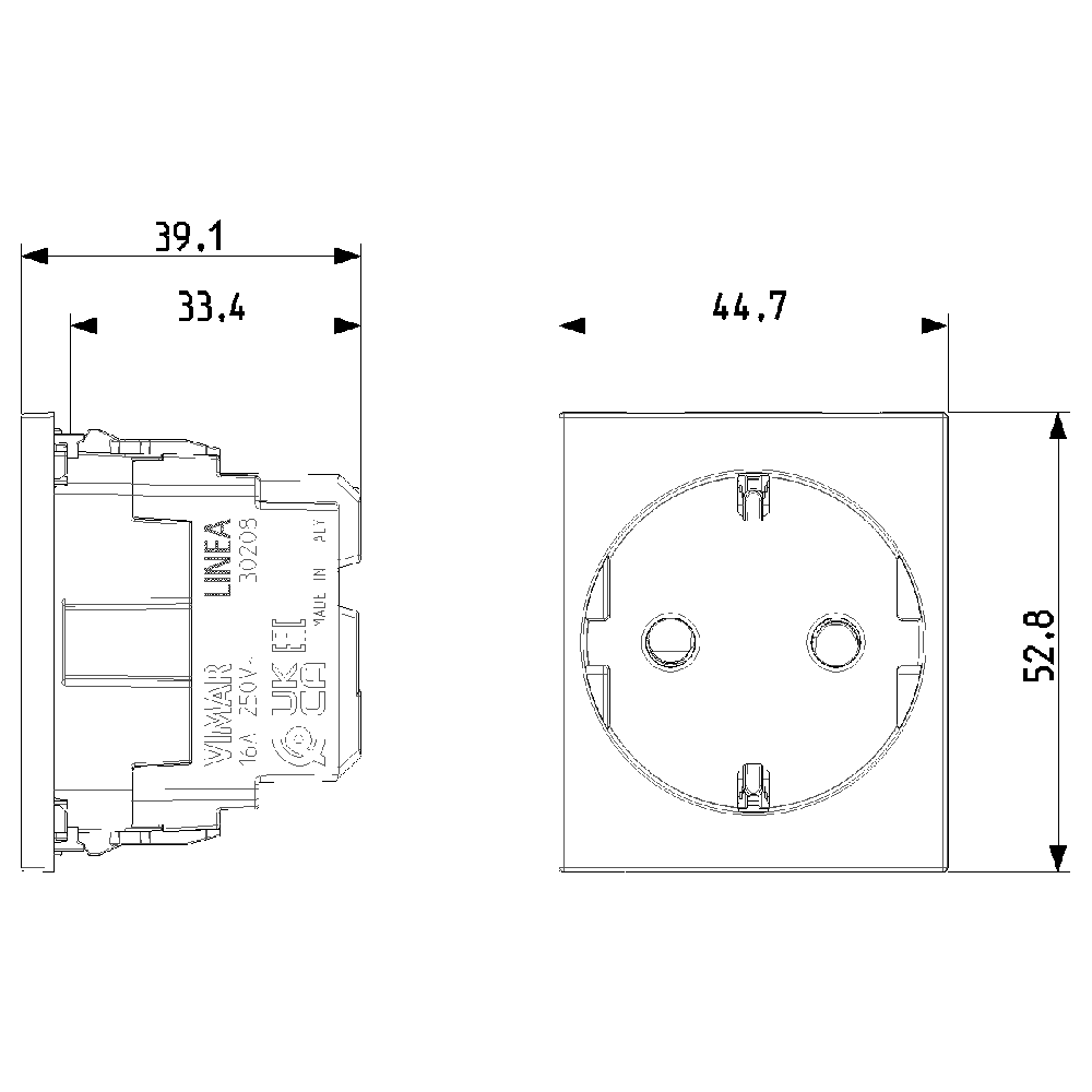 Vimar SICURY Steckdose 2P+E 16A 250V – Französischer Standard, Schwarz, Mit Axialem Kabelausgang