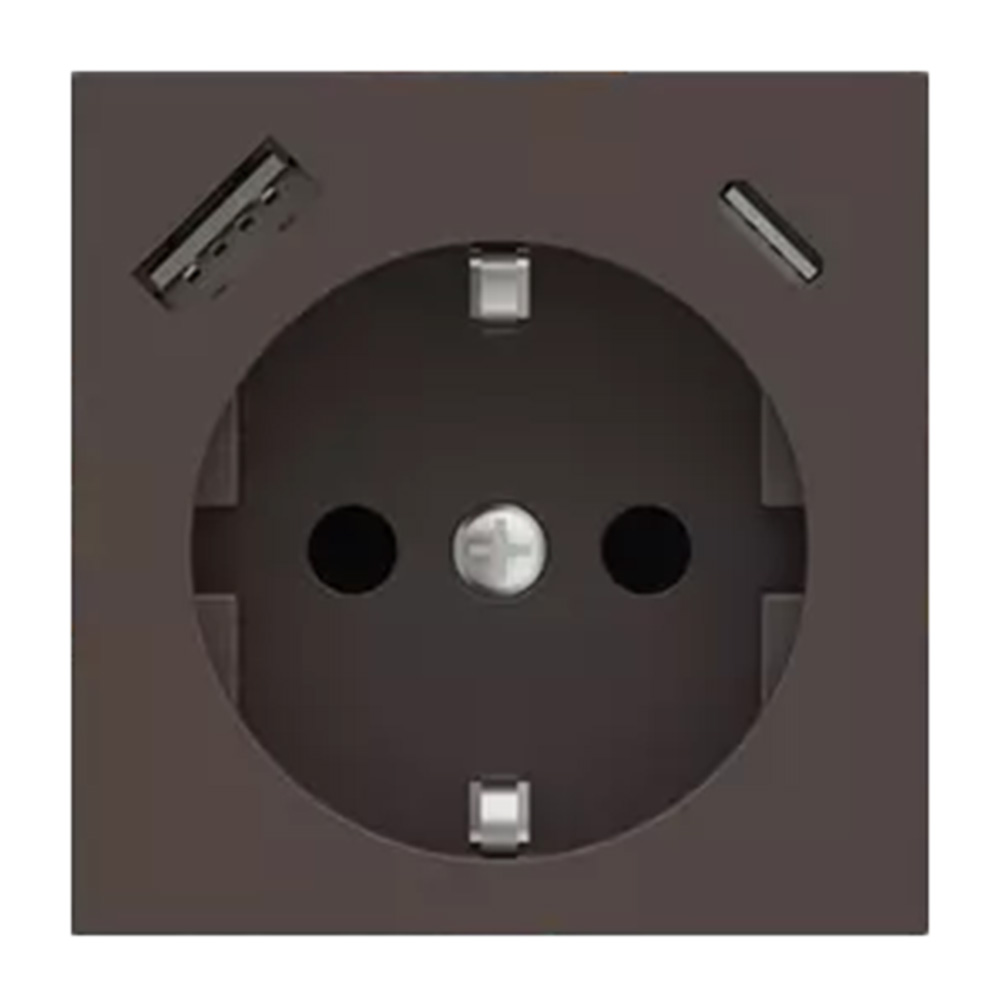 Ekinex - Faceplate for socket Schuko and USB A+C 55x55 Fenix Cocoa - EK-PSC-DE-USB-FCC
