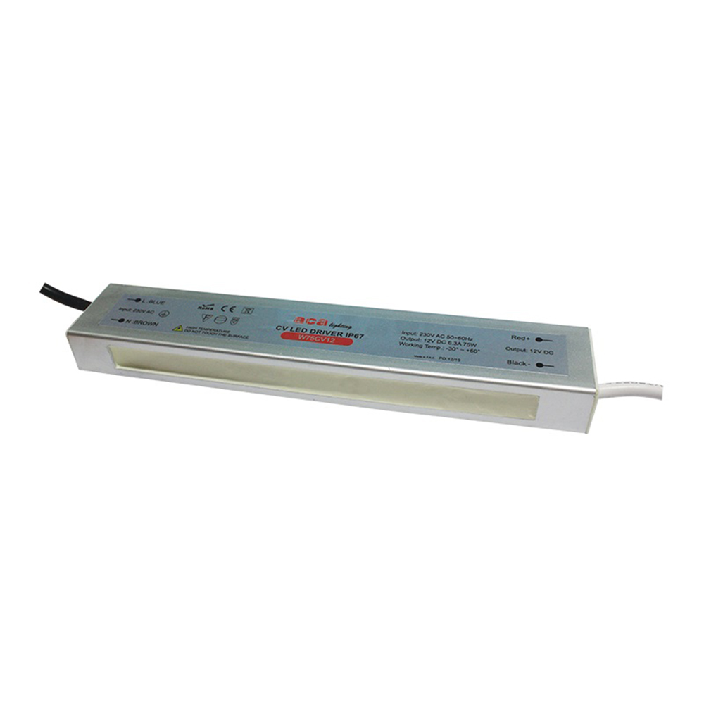 ACA LIGHTING - METAL CV LED DRIVER 75W 230V AC-12V DC 6.3A IP67 WITH ...