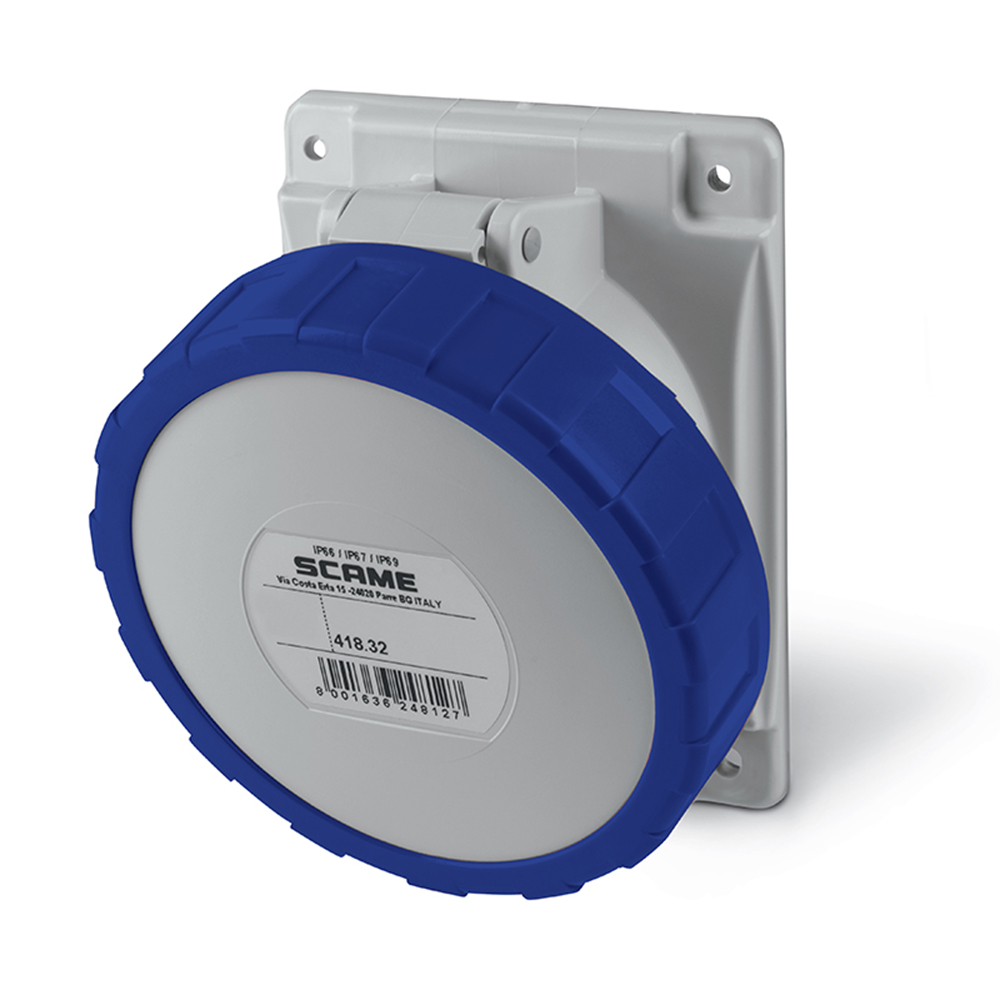 SCAME - Optima socket 32A 2P+E 6h 200-250V 50Hz 60Hz 84X106MM Screw terminals  418.3263