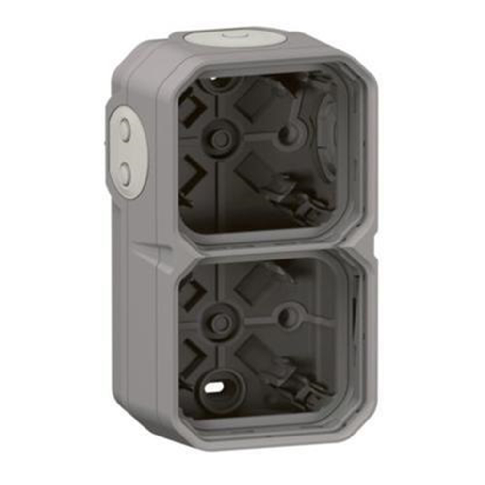 LEGRAND - DOUBLE box with 4x rubber membranes for surface mounting color Gray IP55 Plexo New 69672L