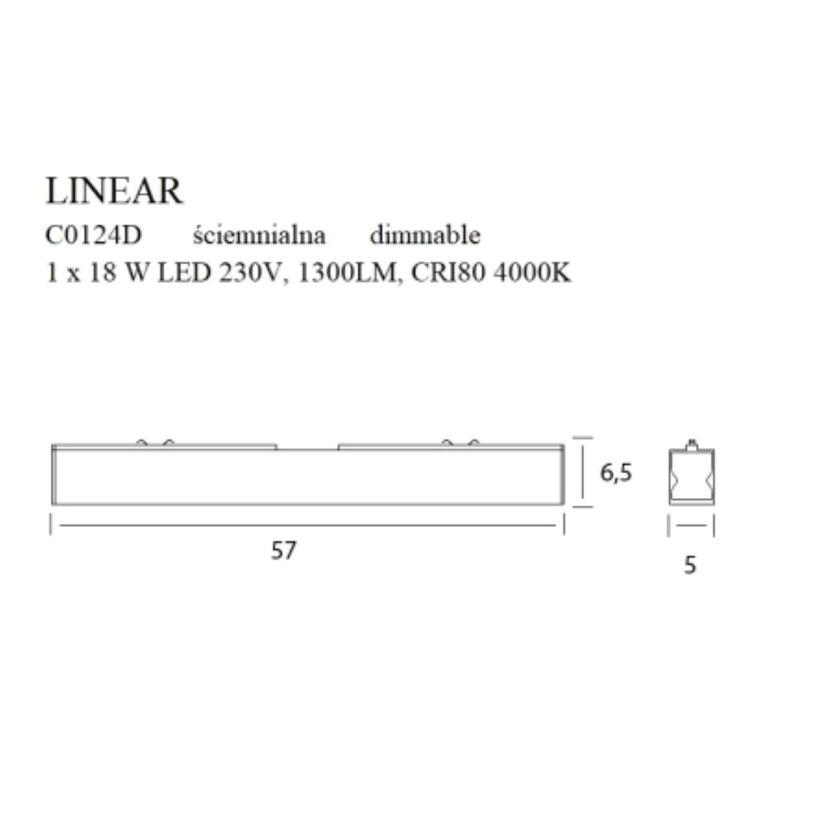 MAXLIGHT - Ceiling lamp LINEAR C0124D ,1 x 18W LED 230V, 1300 LM,CRI80