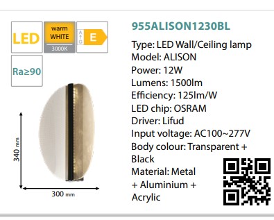 ELMARK - ALISON LED WALL 12W 3000K 1500lm BLACK 955ALISON1230BL