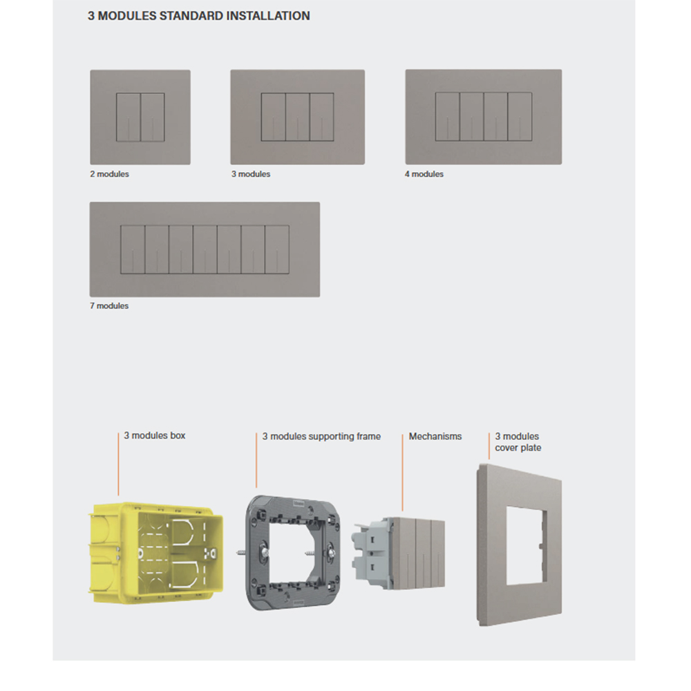 BTICINO - Support frame 3 modules for screw mounting Light Now Y4703