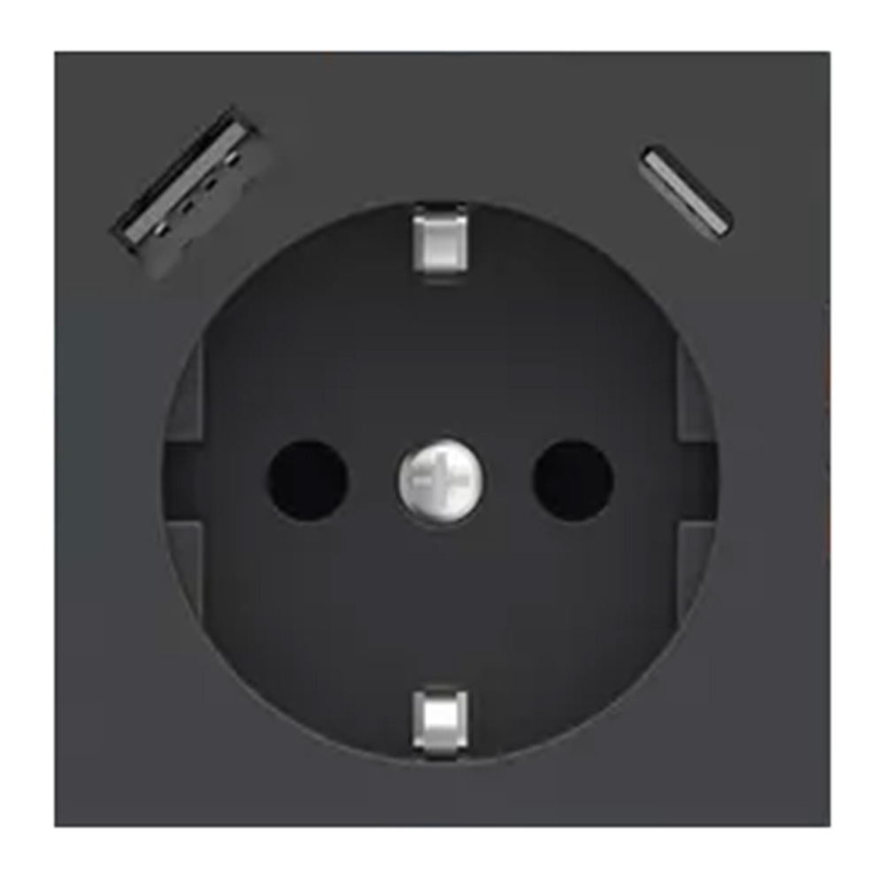 Ekinex - Faceplate for socket Schuko and USB A+C 55x55 Fenix Grey - EK-PSC-DE-USB-FGB