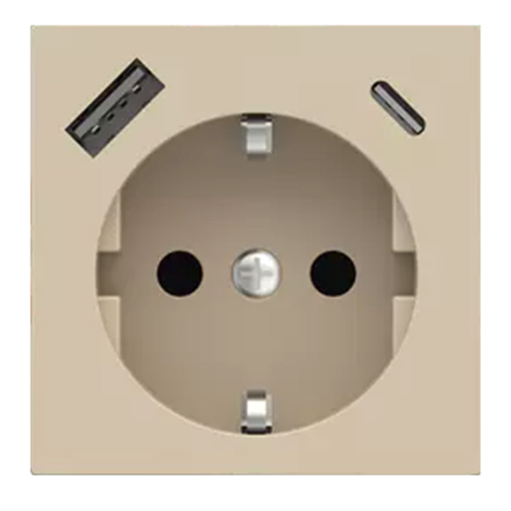 Ekinex - Faceplate for socket Schuko and USB A+C 55x55 Fenix Beige - EK-PSC-DE-USB-FBL