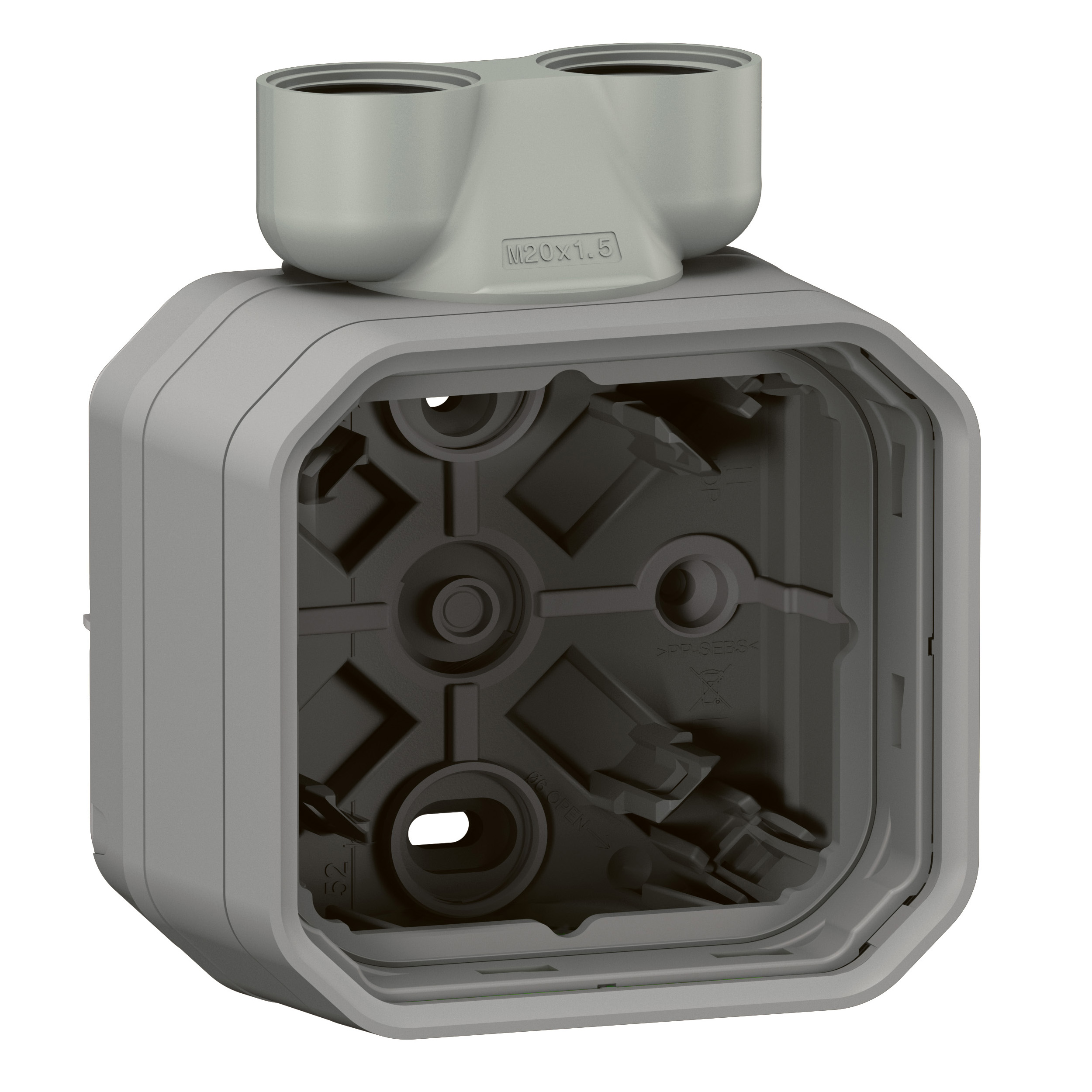 LEGRAND - Box with 2x gland M20 for surface mounting color Gray IP55 Plexo New 69846L