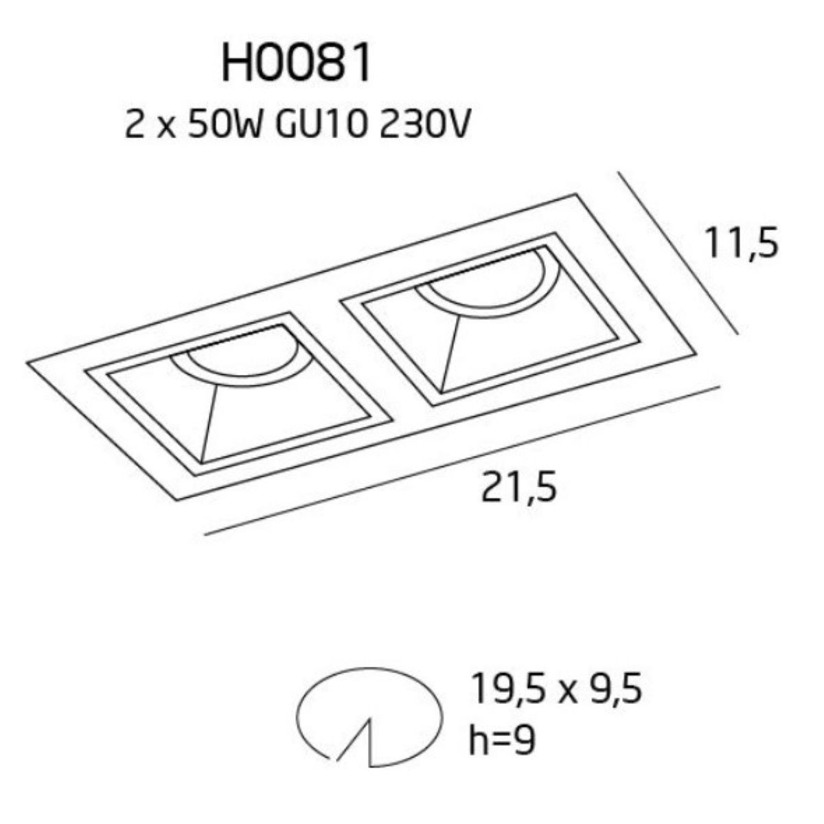 Power Hit Light MAXLIGHT - Recessed light fixture Hit IH0081 ,2 x 50W GU10 230V