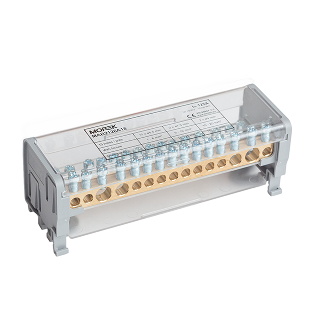 MOREK - Разпределителен клемен блок Moblock 2P 125A-15 2x35 + 2x25 + 11x6mm²  MAB2126A18