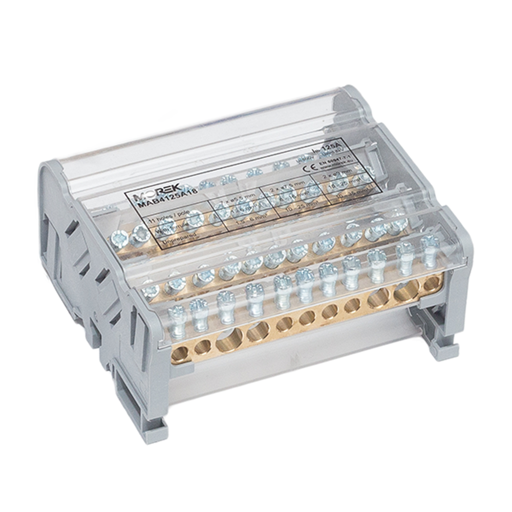 MOREK - Разпределителен клемен блок Moblock 4P 125A-11 2x35 + 2x25 + 7x6mm²  MAB4125A18
