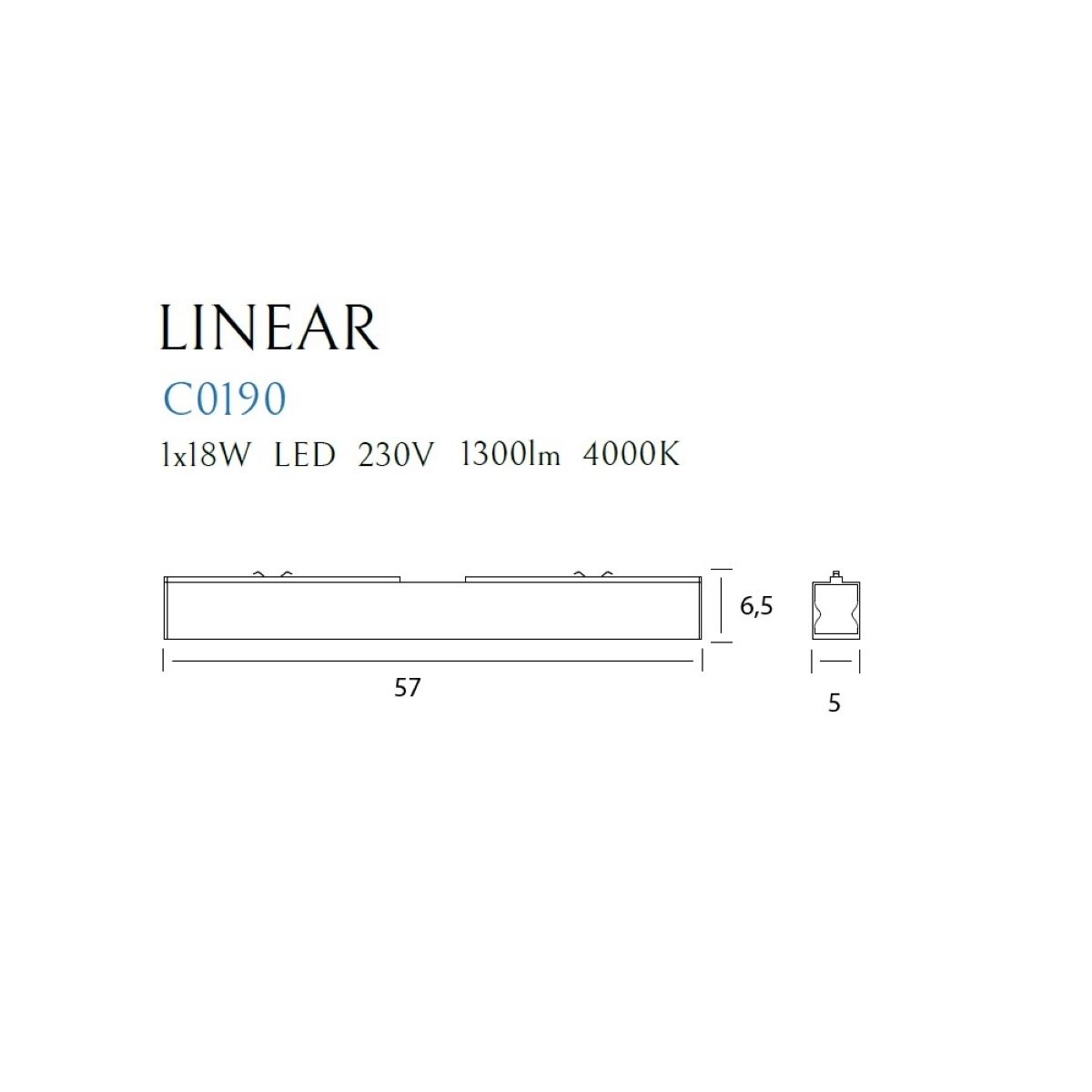MAXLIGHT - Ceiling lamp LINEAR C0190 ,1 x 18W LED 230V, 1300 LM,CRI80