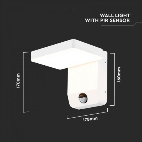 V-TAC - 20W LED Стенна Лампа Сензор Бяла Квадрат 3000K IP65 SKU: 2946 VT-11020