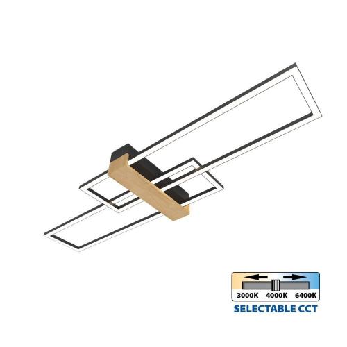 VIVALUX - LED ceiling light LUCAS 30W black+wood CCT 3000-4000-6400K - VIV005164