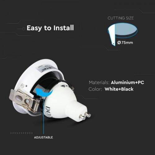 V-TAC - GU10 Fitting White+Black Round SKU: 3161 VT-874