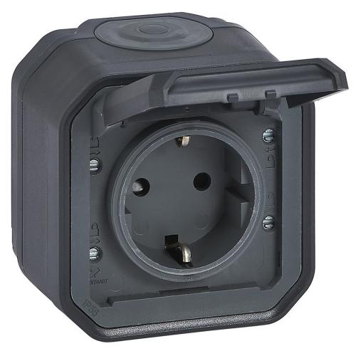 LEGRAND - Socket schuko 16A with child protection, screw terminals monobloc for surface mounting color Anthracite IP55 Plexo New 69783L