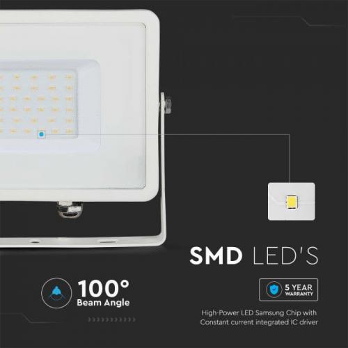 V-TAC - 30W LED Прожектор SAMSUNG Чип Бяла Светлина Бяло Тяло SKU: 405