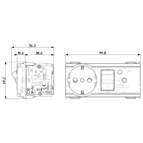 VIMAR - 16286 - 2P+E 16A P30 outlet+C16 RCBO grey