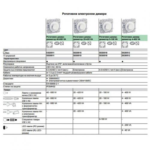 SCHNEIDER ELECTRIC - S520512 Rotary electronic dimmer switches 4-400 VA two-way switch