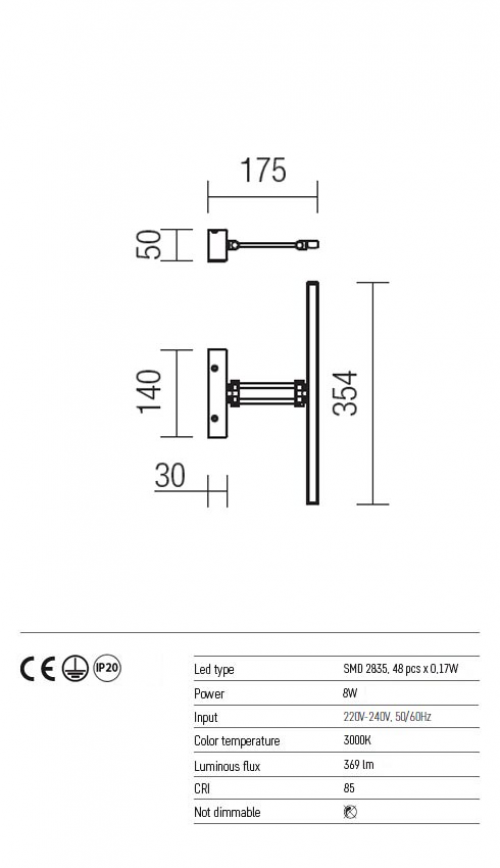 REDO GROUP - wall luminaire  LINEAR 01-452  AP LED 8W 3000K SN