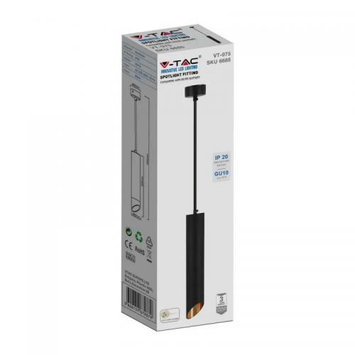 V-TAC - GU10 Hanging Pendant Black  55X300mm SKU: 6685