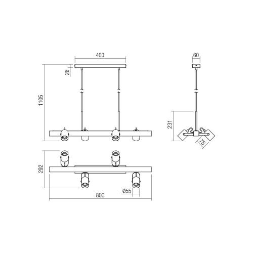 SMARTER - Пендел-Спот TAFFI 01-2418 цвят матово черен, бук E27 4x42W
