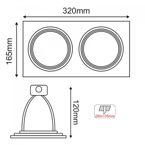 ACA LIGHTING - Black Moon Recessed AR111  2xGU10 320x165 XMSAR2B