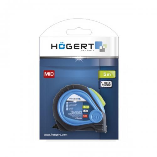 Högert Technik - Ролетка 5 m x 19 mm, MID сертифицирана, лента с тефлоново покритие -- HT4M425
