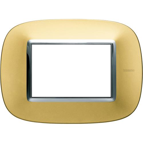 BTICINO - HB4803OSN Elliptical plate 3 modules - gold satin 