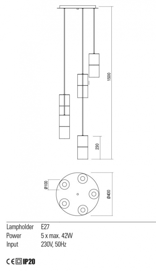 REDO GROUP - пендел IWI 01-2025 SU 5X40W E27 SBK 