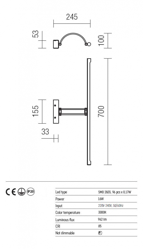 REDO GROUP - Аплик  IKON 01-460 AP LED 16W 3000K AB
