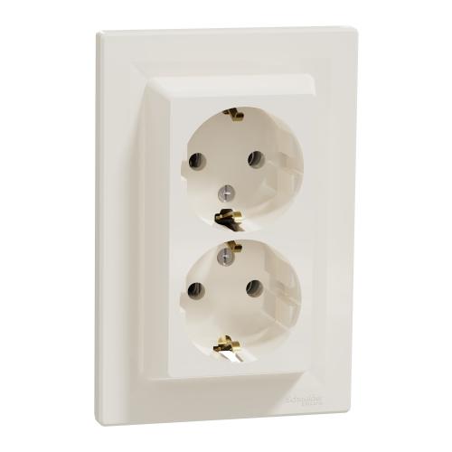 SCHNEIDER ELECTRIC - EPH9900123 Asfora - double socket-outlet with side earth contact, crema