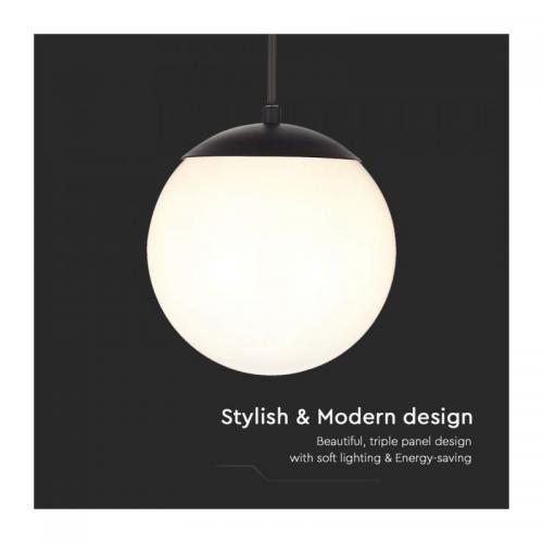 V-TAC - Ceiling Hanging Lamp 1xE27 Matt Black Opal Plastic C Ball SKU: 11825