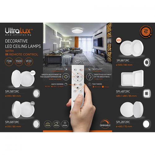 ULTRALUX - SPL8B72RC LED dimmable CCT ceiling lamp with remote control, max. 72W, 3000K-6500К