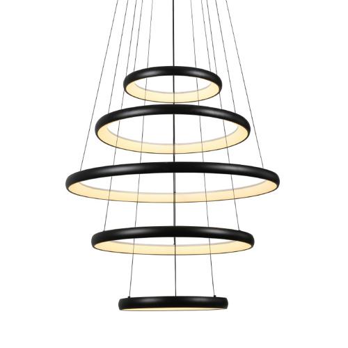 ACA LIGHTING - LED Пендел пет ринга Ø40 Ø60 Ø80 HARMONY LED 80W 6400Lm смяна на цветна температура 3000+4000+6000K черен HM23LEDP5BK