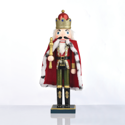 ACA LIGHTING - ^ WOODEN NUTCRACKER KING GREEN & RED WITH CAPE H35CM  X023501