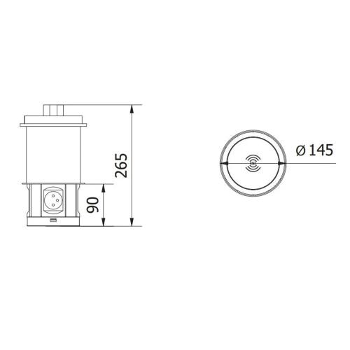 GTV Lighting - Контакт за вграждане в мебел CAMINO Pull-up 2x Schuko, USB A+C, безжично зарядно 10W, кабел 1,5 м, черен AE-BPW2SCAM-20