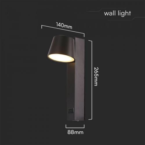 V-TAC - 8W LED Wall Light USB Function 3000K Black SKU: 23406