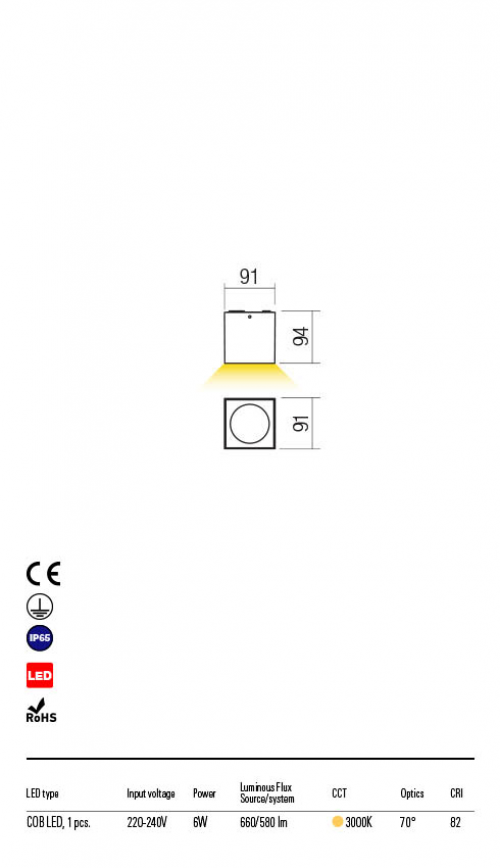 REDO GROUP - Луна за външен монтаж TEKO 90105  PL LED COB 6W IP65 DB 3000K