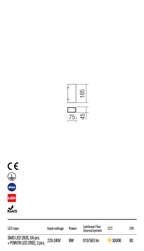 REDO GROUP - Аплик IVAR 90113 AP LED SMD 8W IP54 SW 3000K