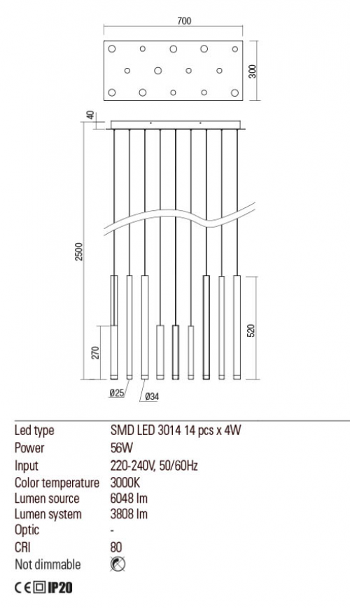 REDO GROUP - Пендел MADISON 01-2054 SU LED 56W 3000K SQ SGD