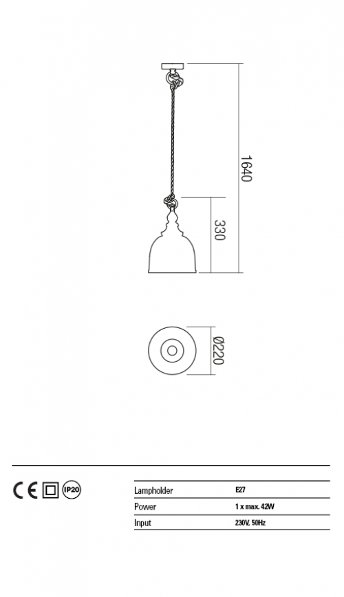 REDO GROUP - Пендел KASHI  01-1399 SUSP 1x42W E27 D220 SMOKEY