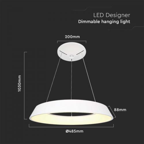 V-TAC - LED Пендел 48W Висящ Димиращ Бял 4000K SKU 6904 VT-7755
