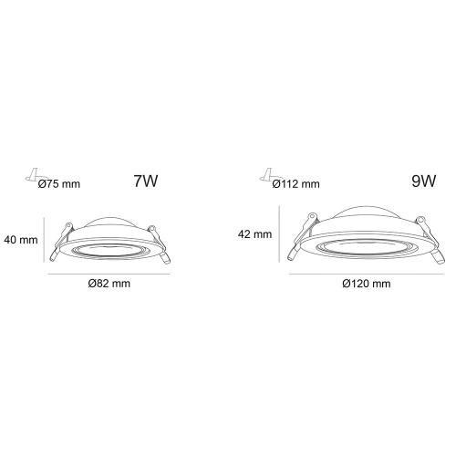 POLARIS LIGHTING - LED DOWNLIGHT NET TRIAC DIM Ø82/H40mm 7W 3000K 560lm 60° White with black 1021-7T