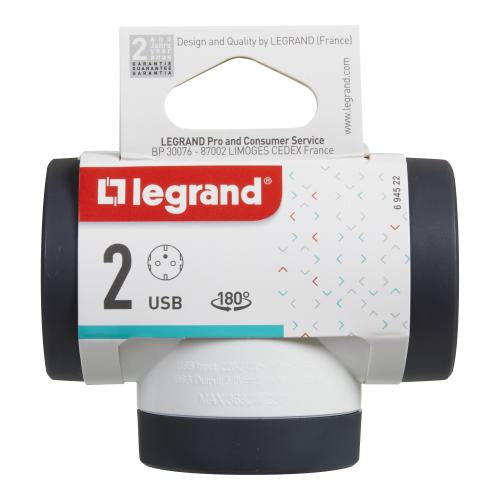 LEGRAND - 694522 Contact adapter 2x Shuko T-shaped rotating with USB A + C white Legrand