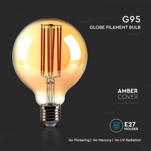 V-TAC - LED Bulb 7W Filament E27 G95 Amber Cover 2200K SKU: 217147