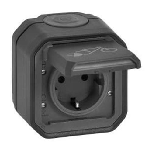 LEGRAND - Socket schuko 16A for charging of two-wheeled EV monobloc for surface mounting color Anthracite IP55 Plexo New 69784L