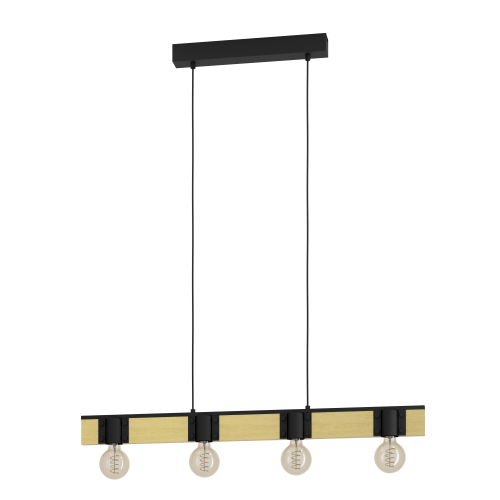 EGLO - Пендел BAILRIGG E27 4X40W черно/дърво - 43902
