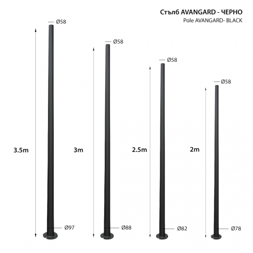 2R - Pole AVANGARD 2m FL 3x12 black Galvanized + paint steel