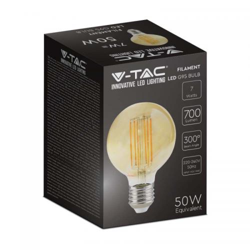 V-TAC - LED Bulb 7W Filament E27 G95 Amber Cover 2200K SKU: 217147